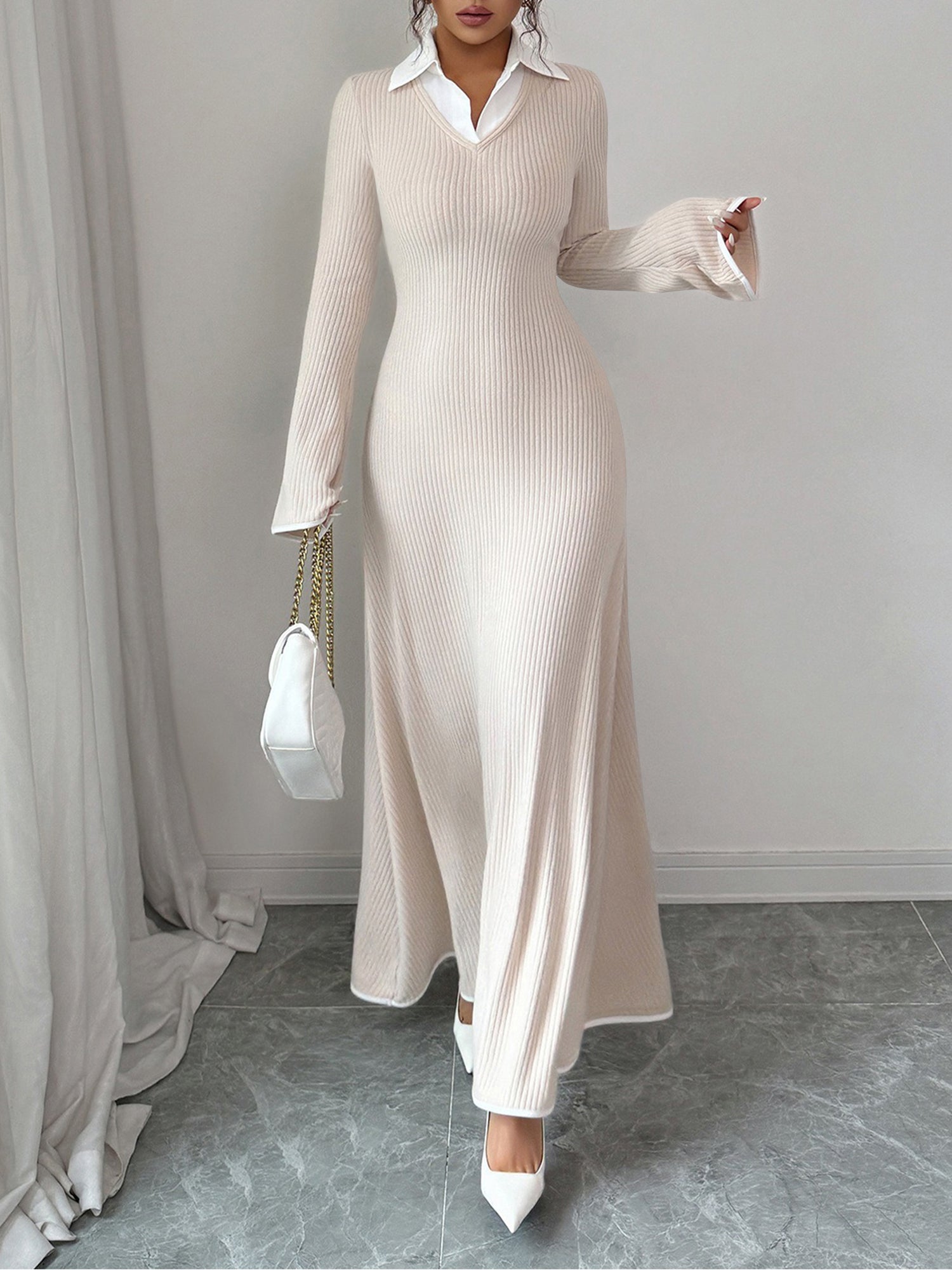 green emerald velvet dress Knit Off-Shoulder Sweater Maxi Dress – Naked Wardrobe
