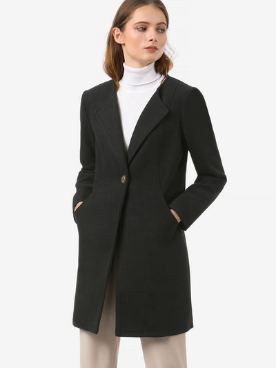 Allegra K Mid-thigh Collarless Overcoat Single Breasted Outwear Winter Coat