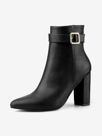 Pointed Toe Buckle Decor Heel Ankle Booties