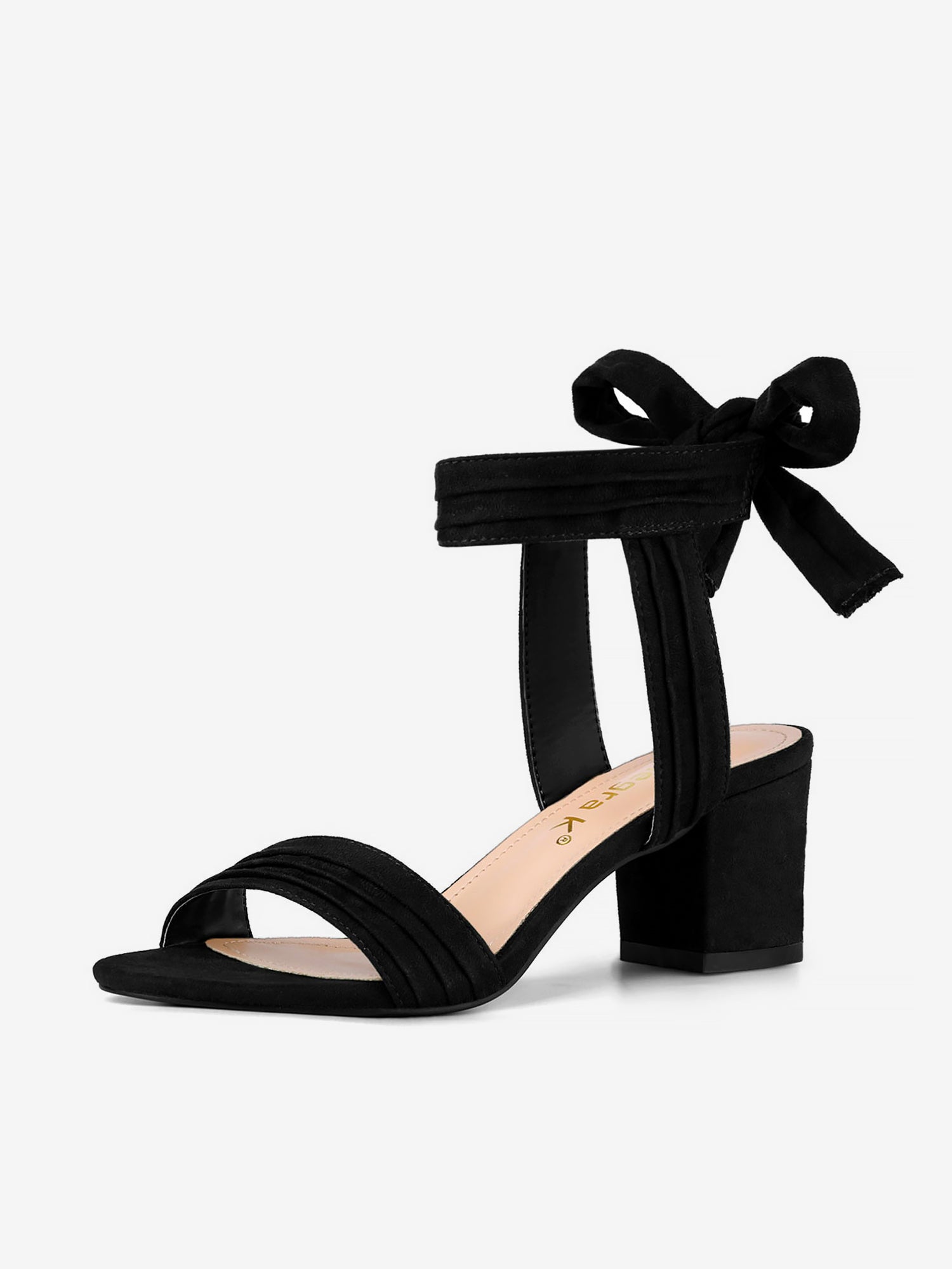 Open Toe Ankle Tie Back Block Heel Sandals