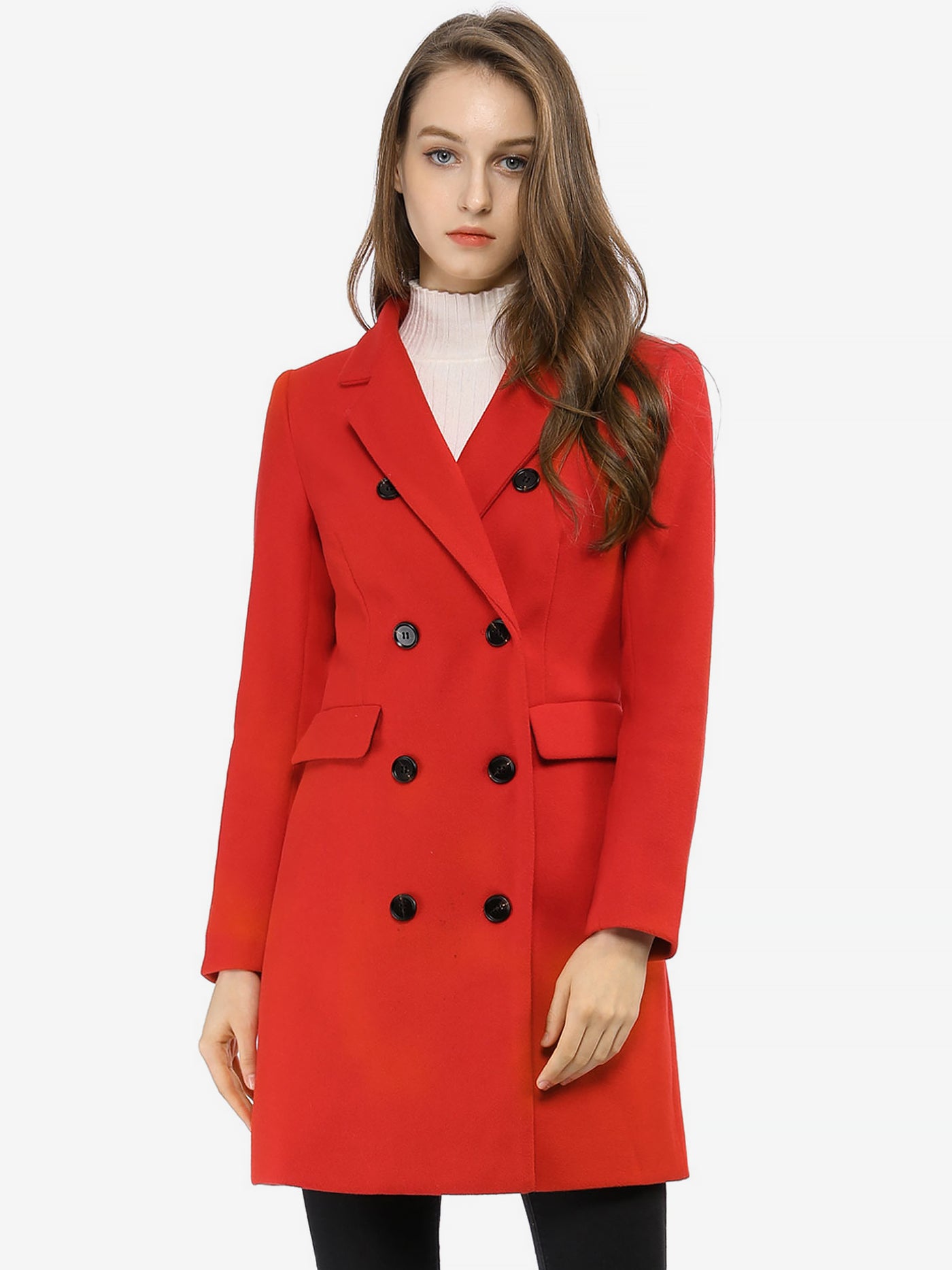 Allegra K Winter Long Sleeve Notched Lapel Double Breasted Trench Coat