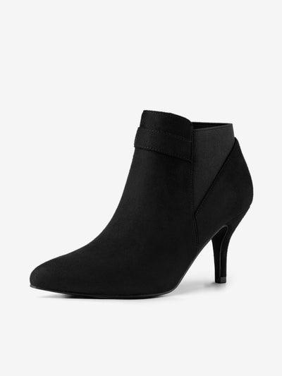 Allegra K Faux Suede Pointed Toe Stiletto Heel Chelsea Ankle Booties