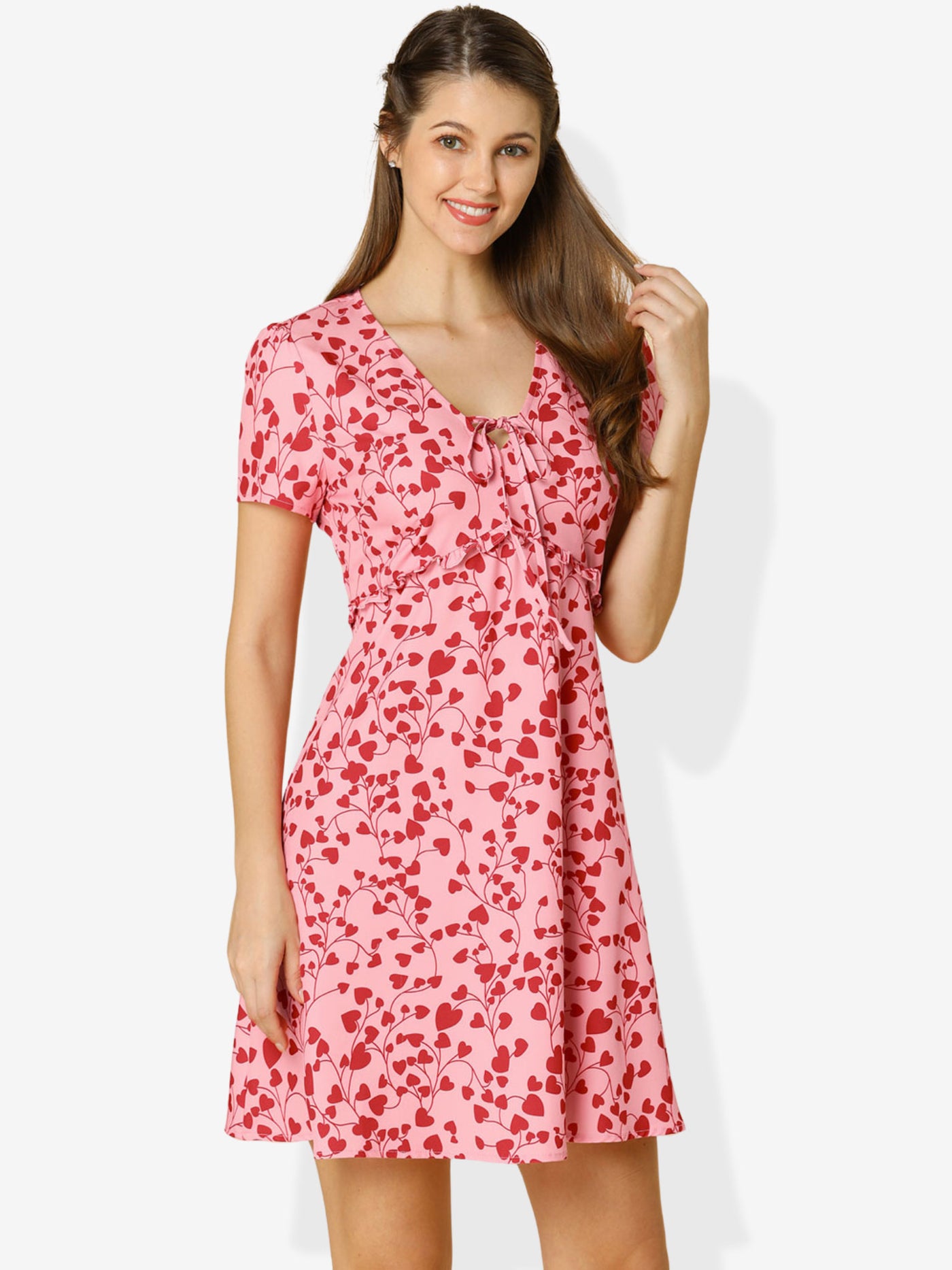 Allegra K Floral Ruffle Trim Tie Front Short Sleeve Summer Flowy Dress