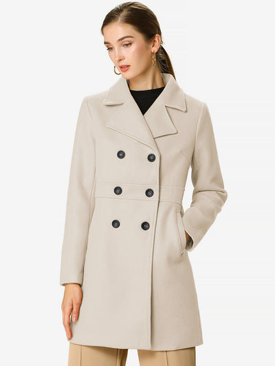 Allegra K Double Breasted Notched Lapel Long Winter Coat