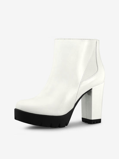 Rounded Toe Chunky Heel Platform Ankle Boots