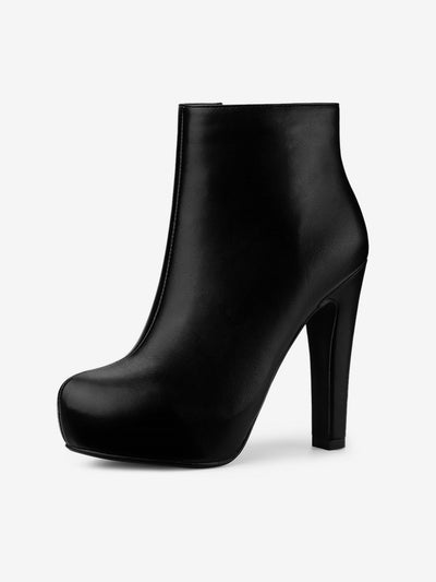Allegra K Faux Leather Round Toe Platform Chunky Heel Ankle Boots