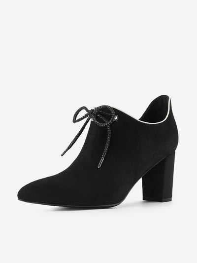 Allegra K British Style Pointed Toe Block Heel Oxford Ankle Boots