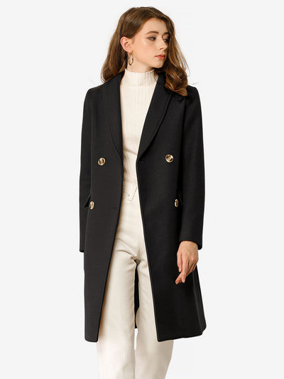 Double Breasted Shawl Collar Chevron Belted Long Winter Coat
