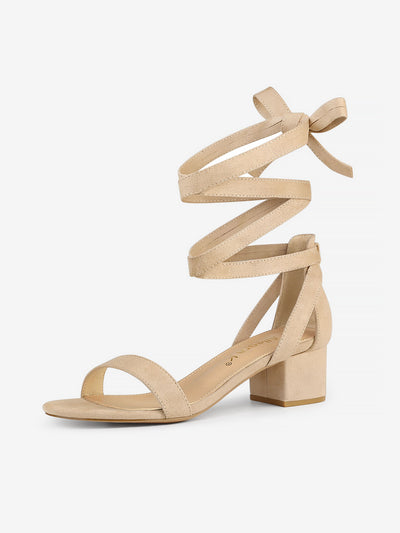 Open Toe Block Heel Lace Up Ankle Strap Sandals
