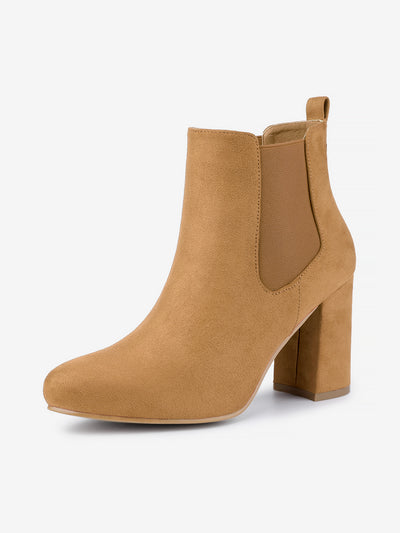 Allegra K Round Toe Chunky High Heel Ankle Chelsea Boots