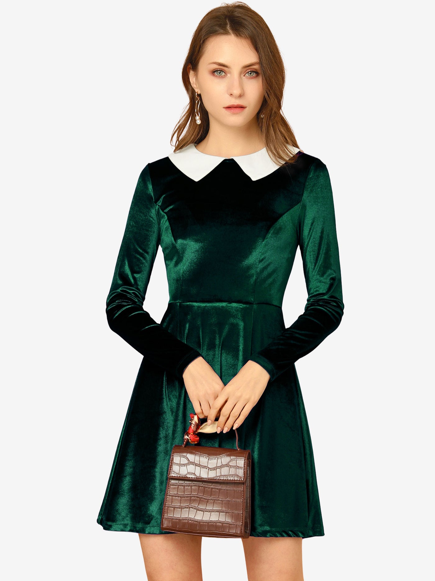 Allegra K Halloween Velvet Long Sleeve Contrast Doll Peter Pan Collar Dress