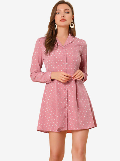 Shirt Polka Dots Lapel Collar Button Down Collared Dress
