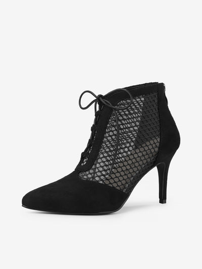Mesh Lace Up Stiletto Heel Ankle Boots