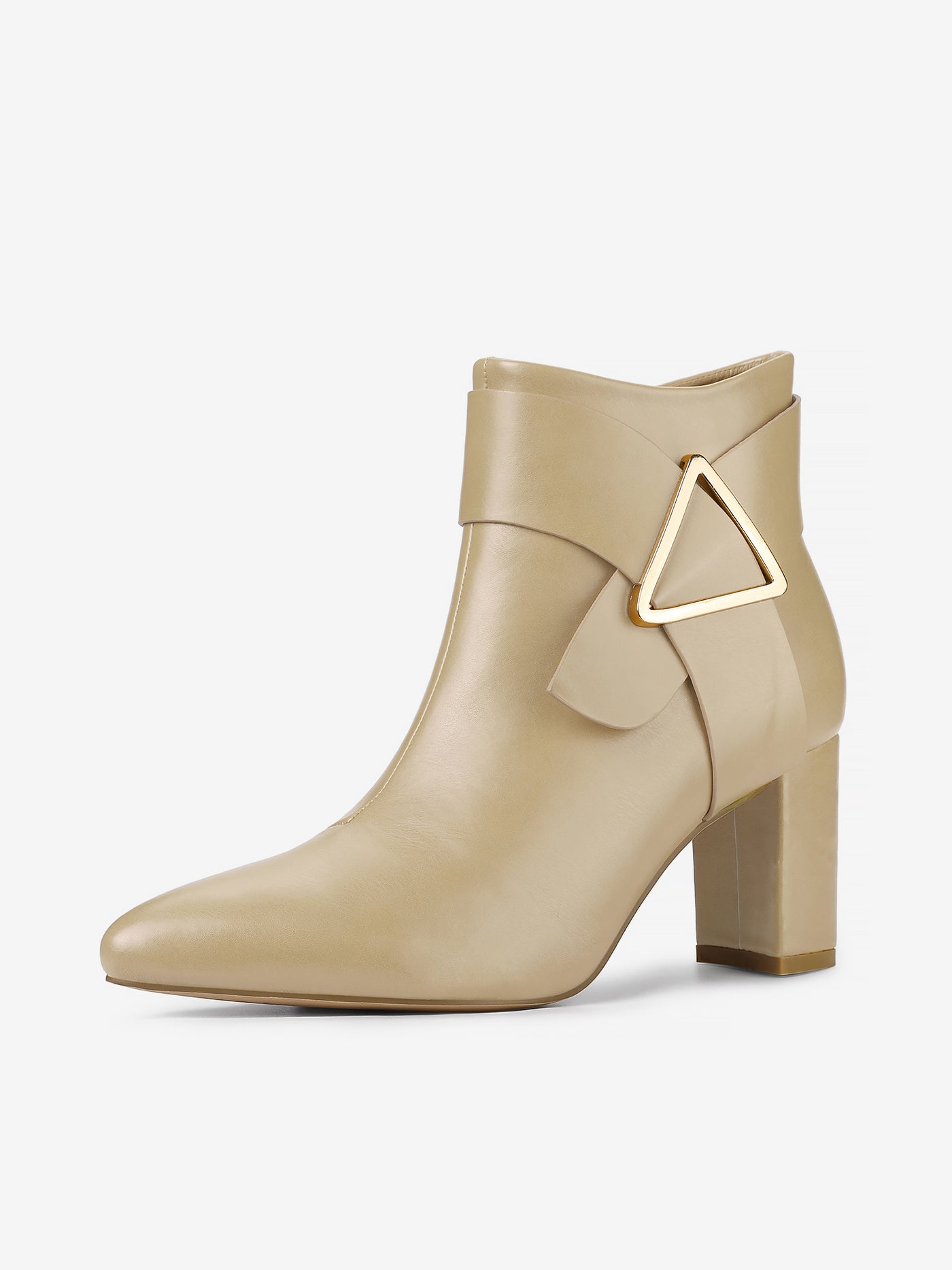 Allegra K Pointed Toe Buckle Chunky Heel Ankle Boots