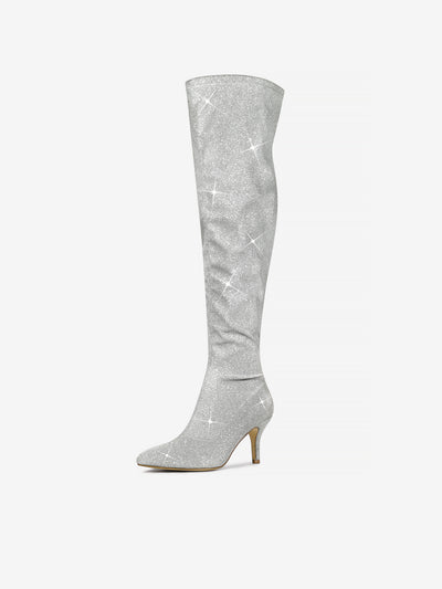 Glitter Pointed Toe Stiletto Heel Over the Knee High Boot