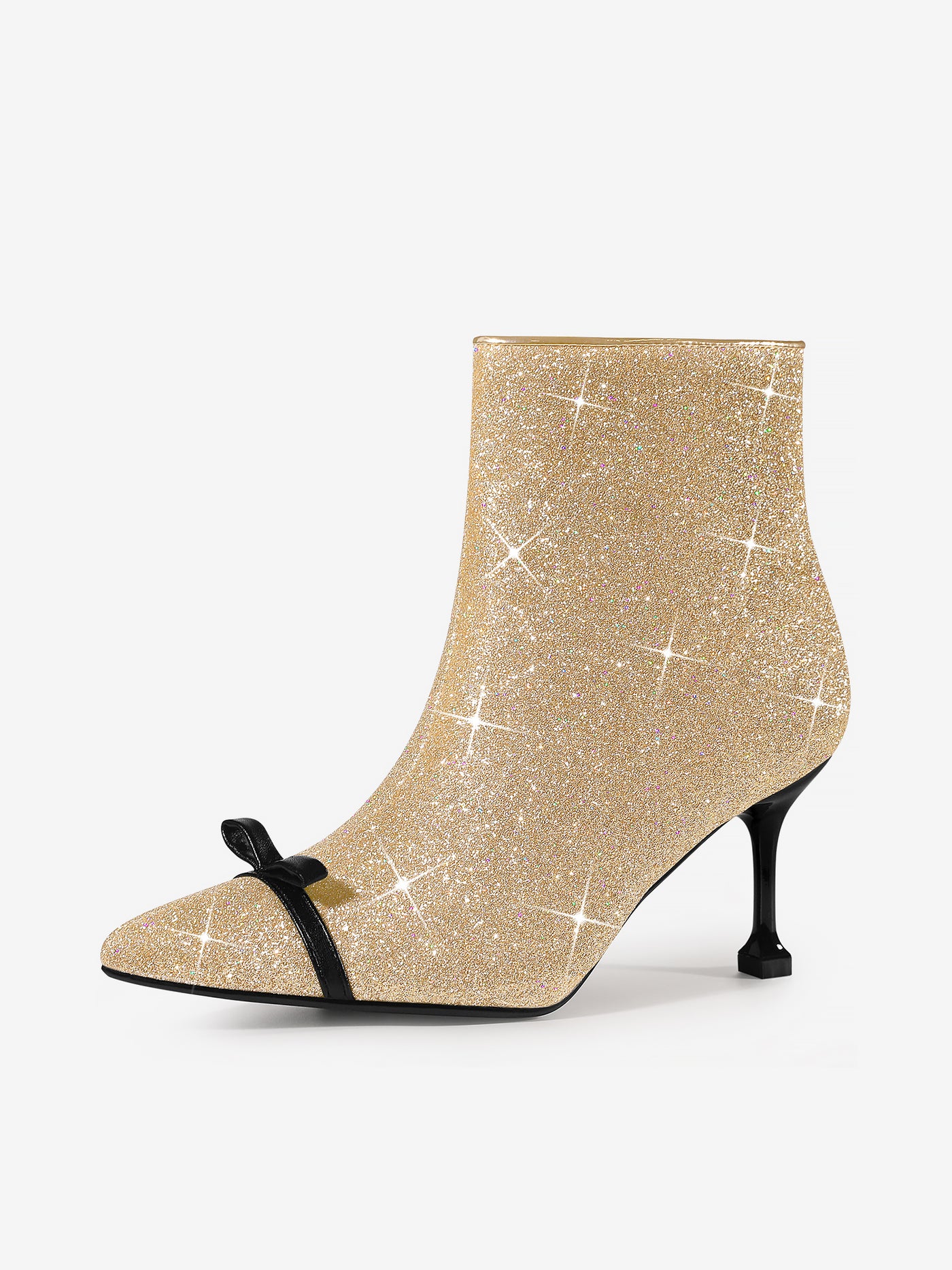Allegra K Glitter Pointed Toe Stiletto Heel Sparkle Ankle Boots
