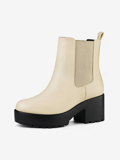 Round Toe Platform Chunky Heel Chelsea Ankle Combat Boots