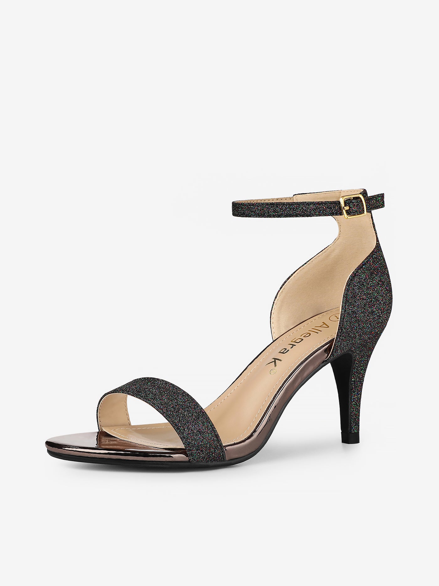 Allegra K Sandales Talons Aiguilles Pailletées Femme – Bride Cheville Strass, Bout Ouvert, Talon Haut Scintillant Pour Soirée Et Mariage
