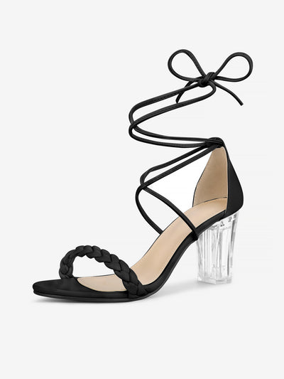 Allegra K Woven Lace Up Braided Clear Block Heel Sandals