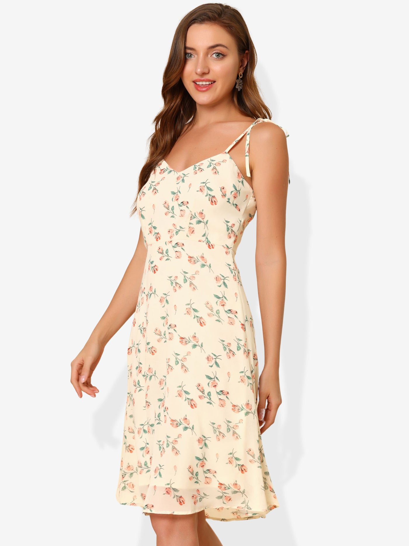 Allegra K Spaghetti Strap Dress A-Line Smocked Beach Summer Floral Sundress