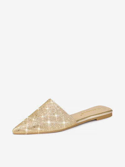 Allegra K Women's Slip On Glitter Heels Pointed Toe Slide Mules