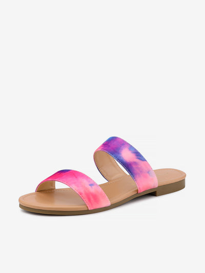 Allegra K Tie Dye Open Toe Slides Slippers Slip On Flats Sandals