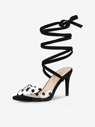 Polka Dots Clear Lace Up Stiletto Heel Sandals