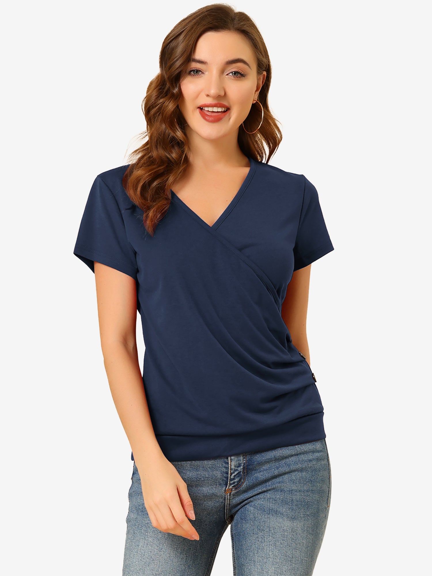 Haut Tunique Femme Liz Lange - Col V, Manches Longues, Vert, Taille M | Coton Mélangé, Occasion Très Bon état