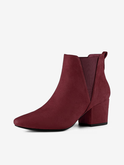 Faux Suede Pointed Toe Block Heel Ankle Chelsea Boots
