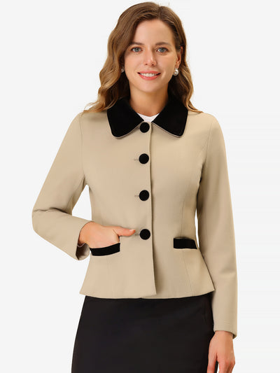 Allegra K Contrast Collar Single Breasted Peacoat Winter Office Jacket Coat