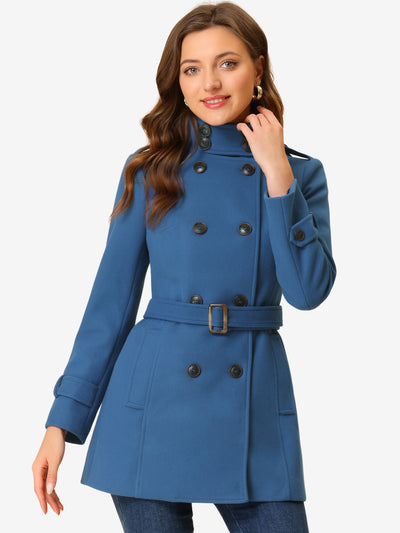 Stand Collar Double Breasted Trendy Belted Winter Coat