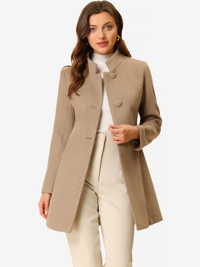Women's Mid-thigh Stand Collar Single Breasted Long Coat