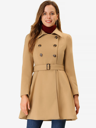 Winter Overcoat Turn Down Collar Belted Double Breasted Long Coat