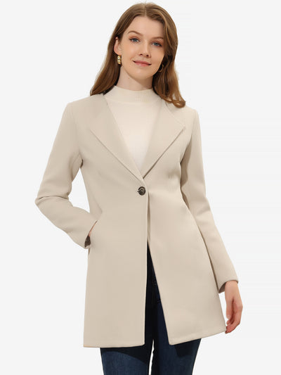 Mid-thigh Collarless Overcoat Single Breasted Outwear Winter Coat