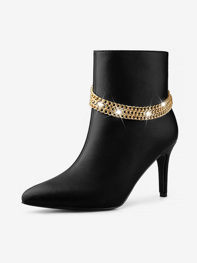 Pointy Toe Stiletto Heel Chain Ankle Boots