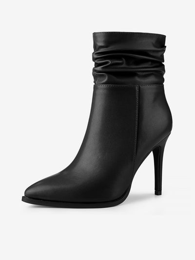 Allegra K Slouchy Pointed Toe Stiletto Heel Ankle Boot
