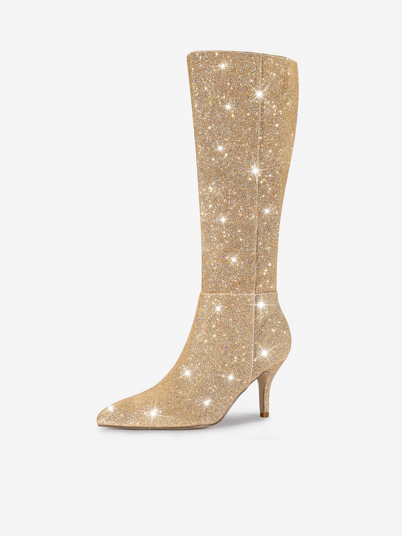 Allegra K Sparkle Glitter Pointy Toe Stiletto Heel Knee High Boots