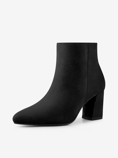 Allegra K Pointy Toe Side Zip Chunky Heel Ankle Boots