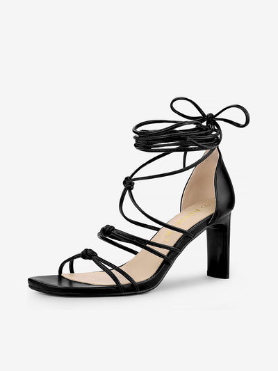 Women's Lace Up Strappy Chunky High Heels Sandals