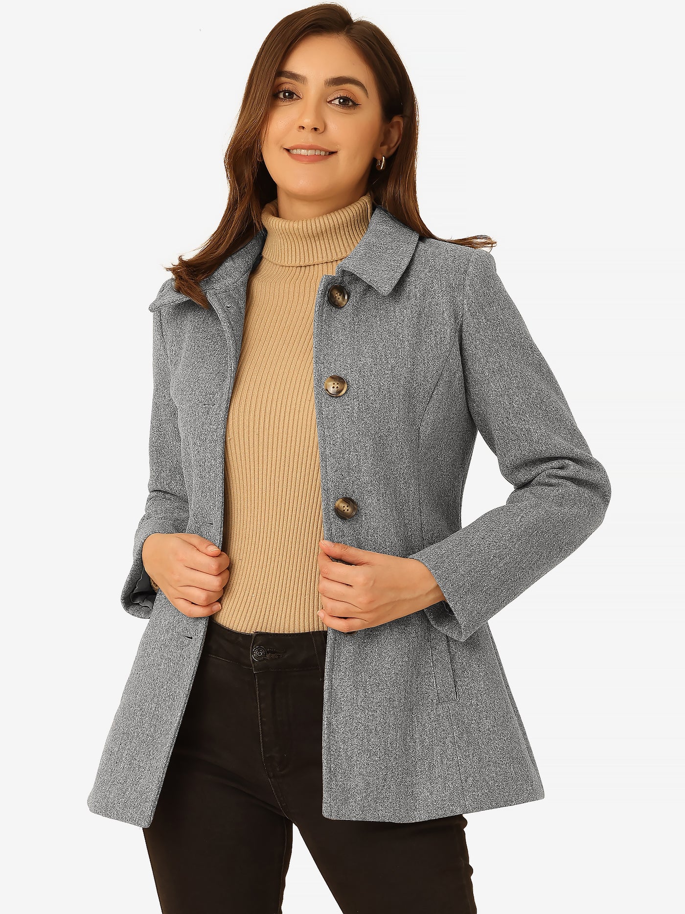 Allegra K Work Office Winter Overcoat Single Breasted Point Collar Pea Coat