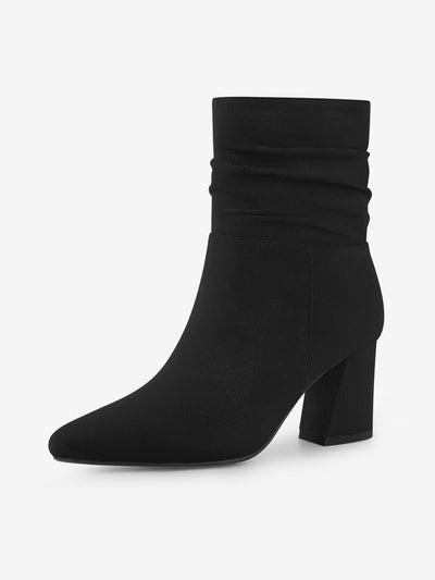 Allegra K Pointy Toe Slouchy Zipper Chunky Heel Ankle Boots