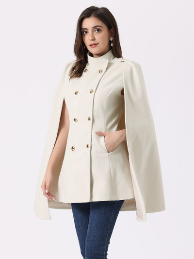Allegra K Winter Slit Sleeve Double Breasted Cloak Cape Coat