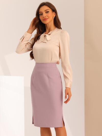 Allegra K Elegant Pencil Skirt for Women's High Wasit Split Hem Work Bodycon Business Skirts