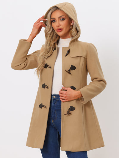 Hooded Toggle Button Up Duffle Coat Winter Outwear