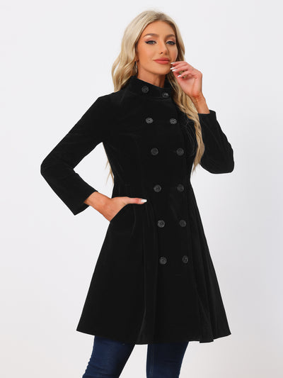 Velvet A-Line Stand Collar Double Breasted Winter Trench Coat