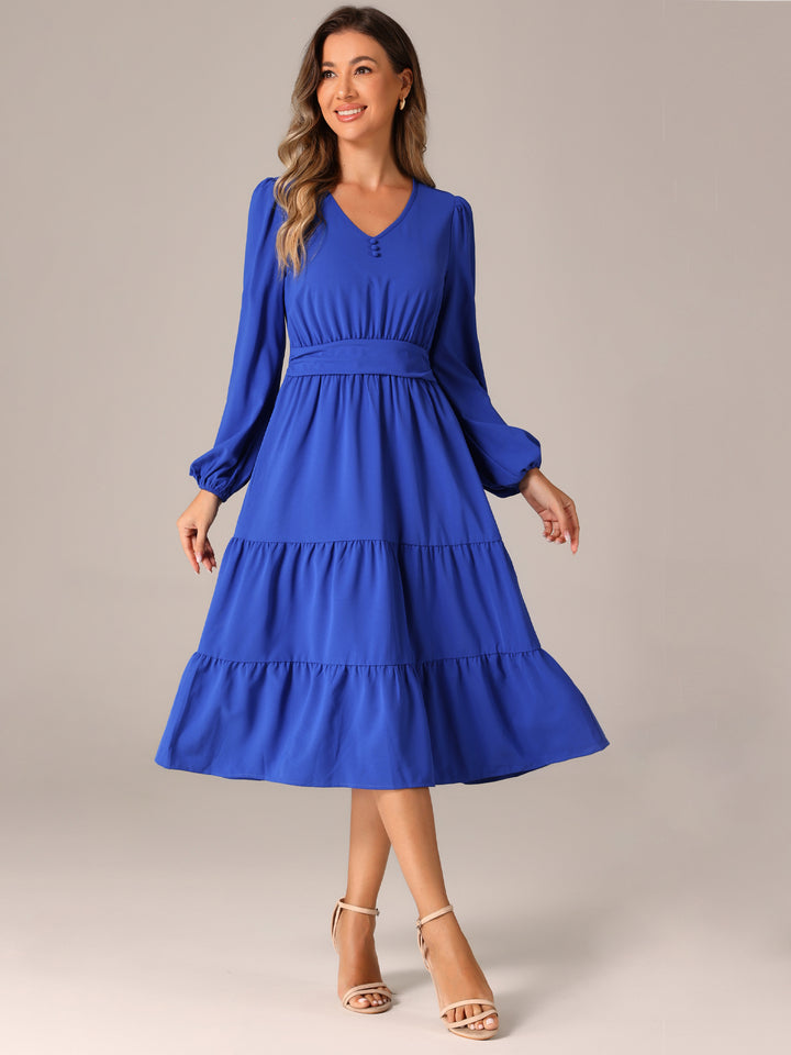 green emerald velvet dress R.Vivimos Womens Casual Long Sleeve Midi Dress Deep V Neck Elastic Waist  A-Line Tiered Flowy Elegant Dresses (S, Black) at Amazon Women's Clothing  store