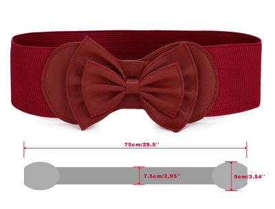 Women Bowtie Ornament Press Stud Button Elastic Waist Cinch Belt
