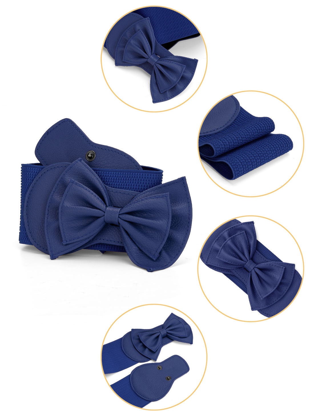 Allegra K Women Bowtie Ornament Press Stud Button Elastic Waist Cinch Belt