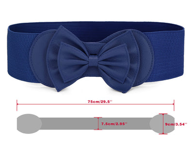Women Bowtie Ornament Press Stud Button Elastic Waist Cinch Belt