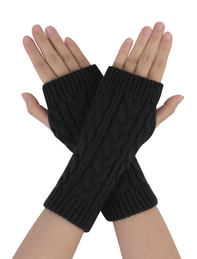Allegra K Ribbed Wrist Arm Warmers Stretchy Cable Knitted Fingerless Gloves